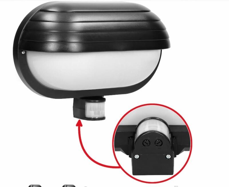 Weatherproof Bulkhead Light with PIR - Black