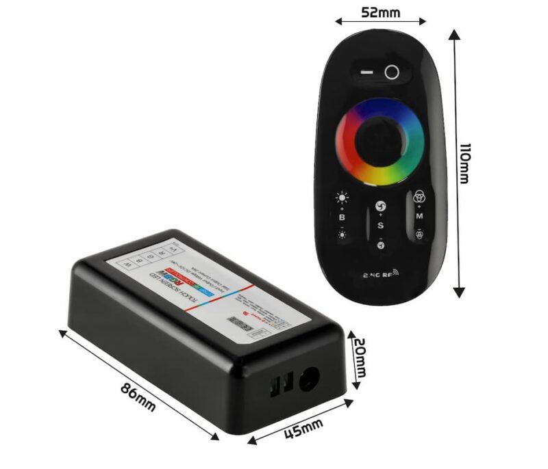 RGBW LED Controller Driver & Remote 2.4GHz RF Touch Screen 12V-24V Eco Light - BLACK