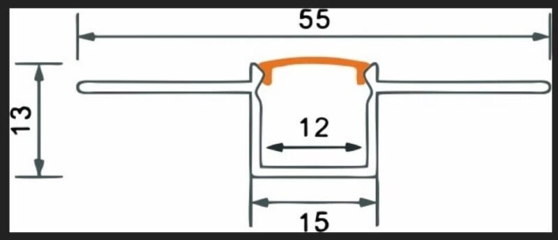 1M PROFILE FOR LED STRIPS, RECESSED INTO PLASTERBOARD - ALUMINIUM