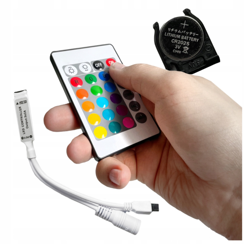 Wireless controller for RGB LED strips with 24-button remote control, 12V, 6A, 72W